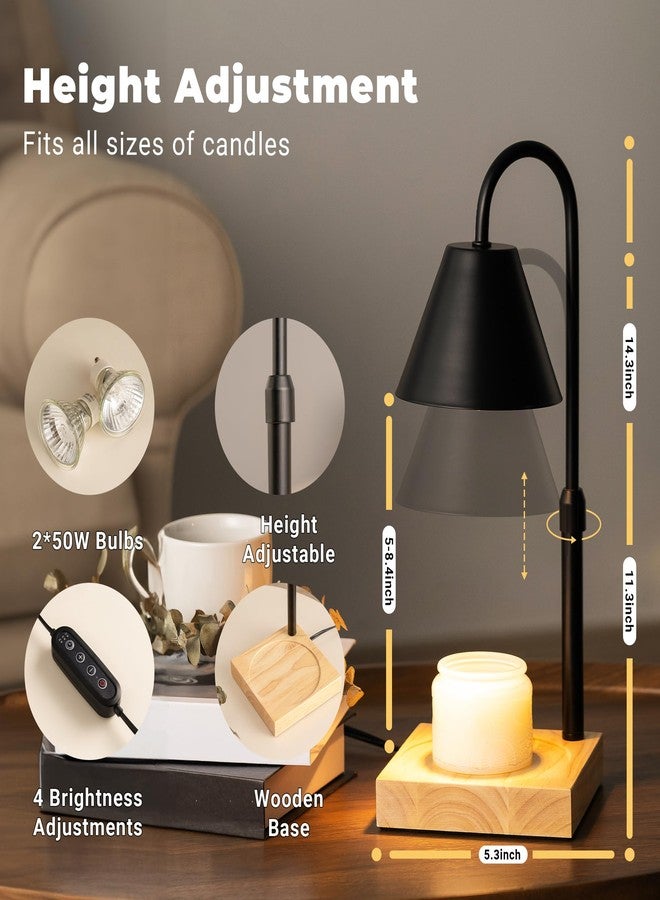 GODONLIF Black Dimmable Candle Warmer Lamp, Adjustable Height, Timer, Wooden Base, for Scented Wax with 2 Bulbs - Image 4